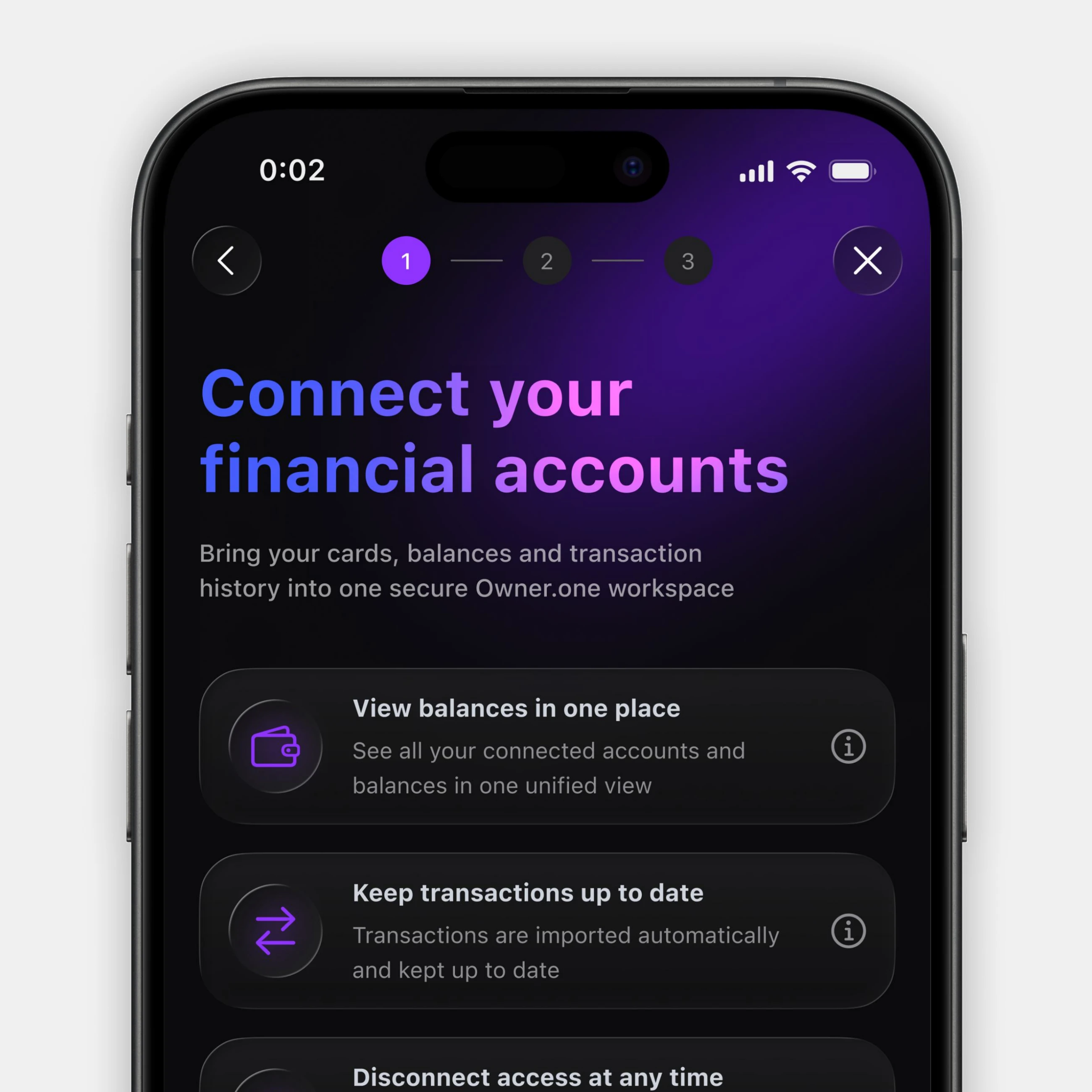 Connect your financial accounts screen
